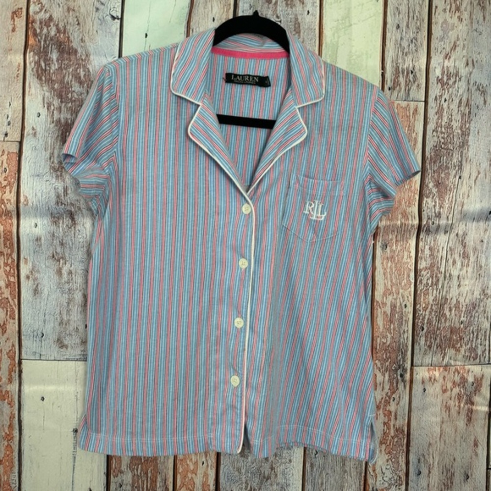 Lauren Ralph Lauren Women's‎ Sleepwear Top, Button up, Blue, Pink Size Small